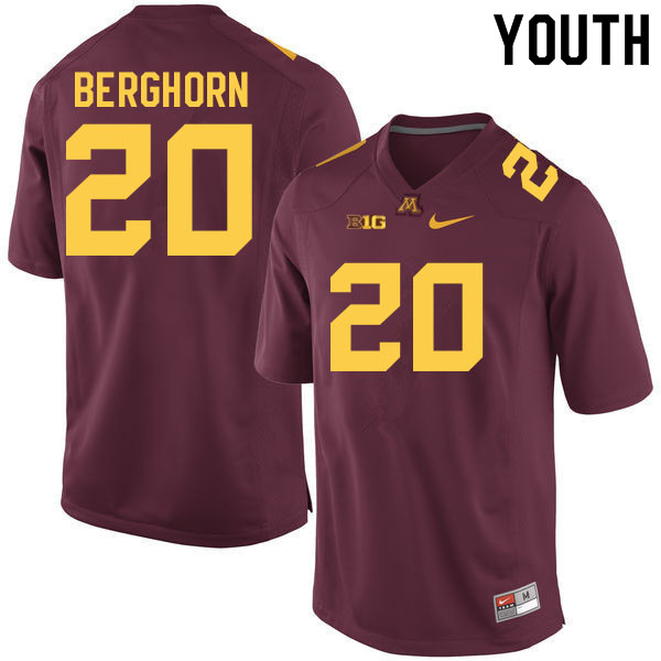 Youth #20 Cole Berghorn Minnesota Golden Gophers College Football Jerseys Sale-Maroon